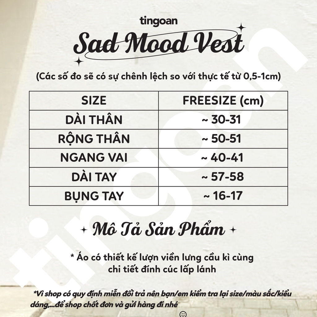 TINGOAN®  -  Áo khoác vest đen crop ngắn khoét lưng tingoan SAD MOOD VEST/BL