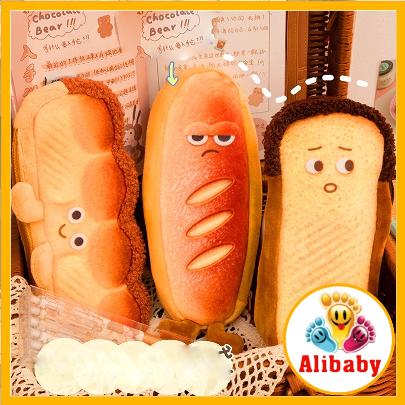 Túi đựng bút bóp viết hình bánh mì nướng sáng tạo có khóa kéo đa năng đồ dùng học tập văn phòng phẩm E1019