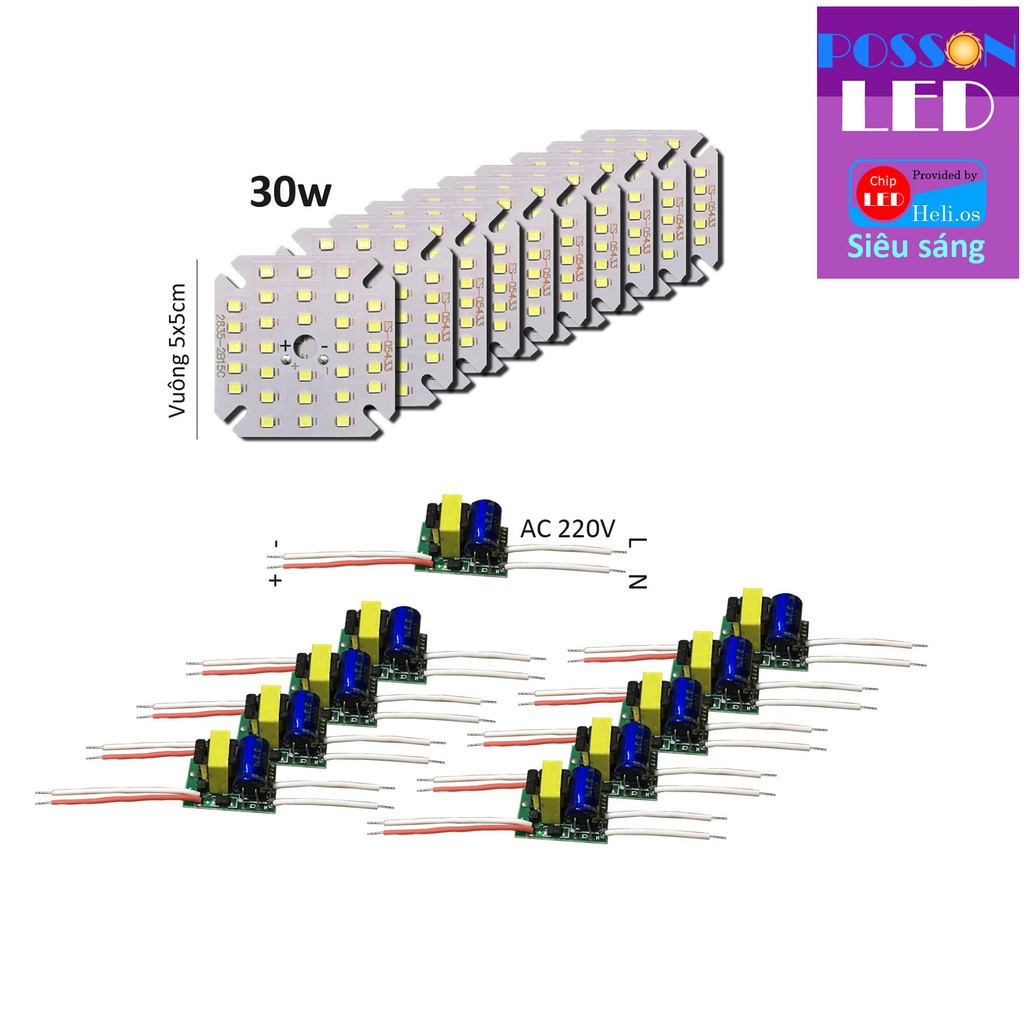 10 Bảng bo vỉ mạch Led 30w 30 chip Led 2835 mắt Led siêu sáng + nguồn driver AC220V MLC-30x