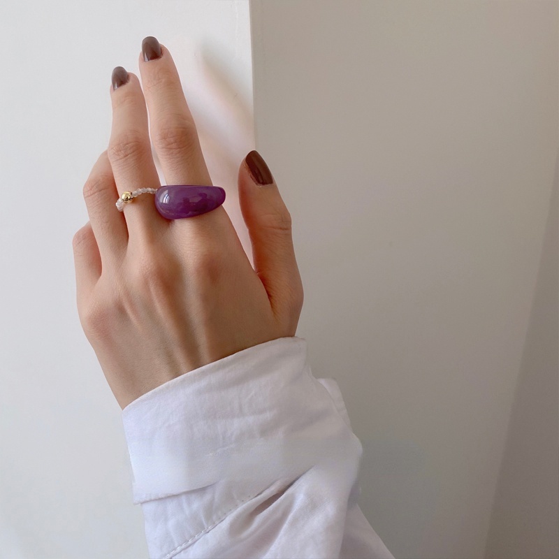 Nhẫn Nhựa Acrylic 17mm Màu Hổ Phách Phong Cách Hàn Quốc Cho Nữ