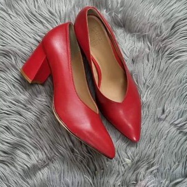 Giày cao gót TAMARIS auth Đức da mềm màu đỏ gót vuông 5cm size 36