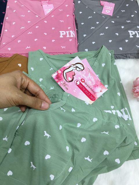 Bộ pink bầu và sau sinh vén chéo ngực cho bé bú, chất cotton cao cấp - 𝐁𝐃𝟎𝟓