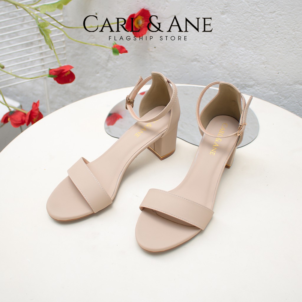 Giày sandal cao gót thời trang Erosska mũi hở bít gót phối quai ngang 7 cm màu đen CS008