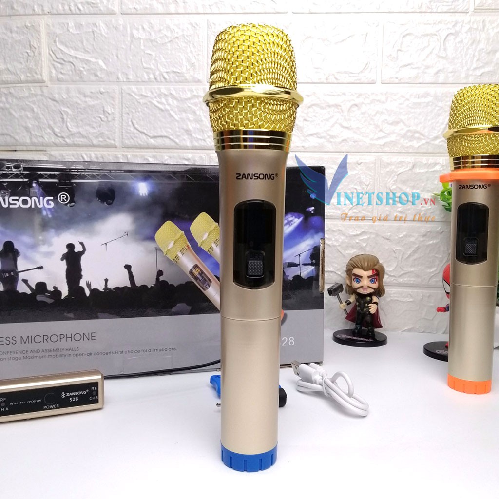 Bộ 2 micro karaoke không dây Zansong S28 kết nối uhf cho loa kéo - Hỗ trợ các thiết bị có jack cắm 3.5mm và 6.5mm