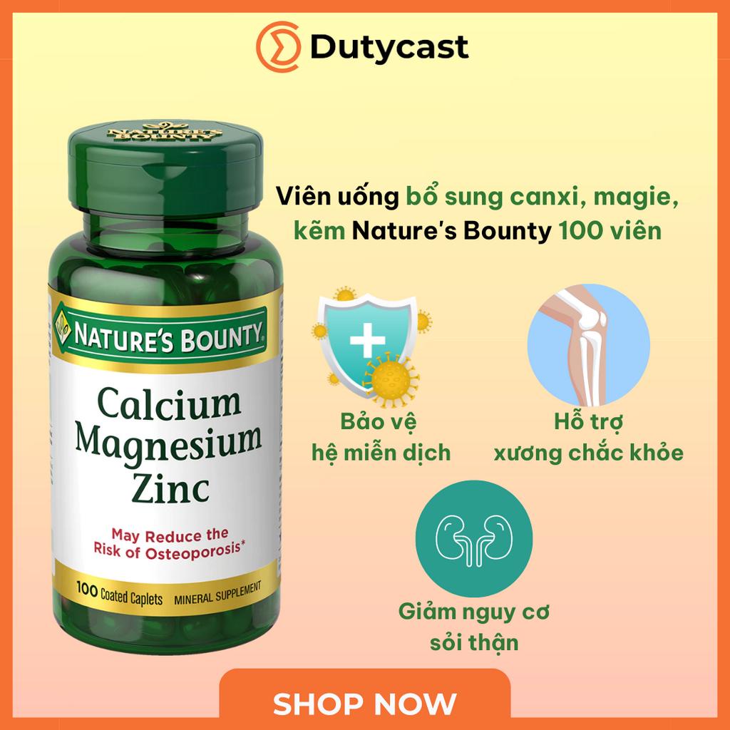 Viên uống bổ sung canxi, magie, kẽm Nature's Bounty Calcium Magnesium Zinc - 100 viên