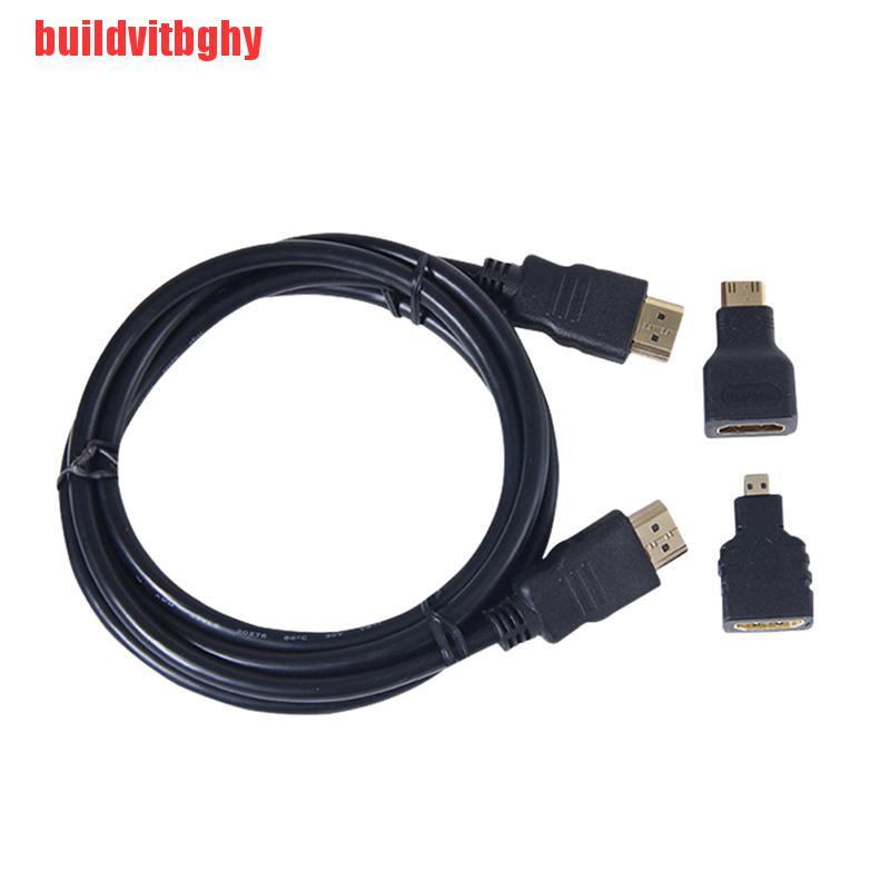 {buildvitbghy}3 in 1 Gold Plated HDMI + Mini + Micro HDMI Adapter Cable 1.5m 4.9ft High Speed IHL