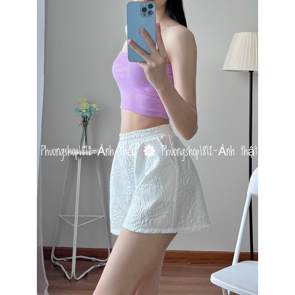 Quần short nữ dập nổi 3D xốp phồng cao cấp - Quần sooc xốp hoa phối nhiều kiểu áo năng động