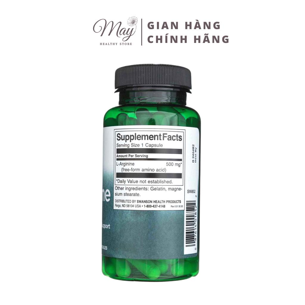 Viên Uống Swanson L-Arginine 500mg Tăng Cường Sức Khỏe Sinh Lý Nam (100 Viên/Lọ)