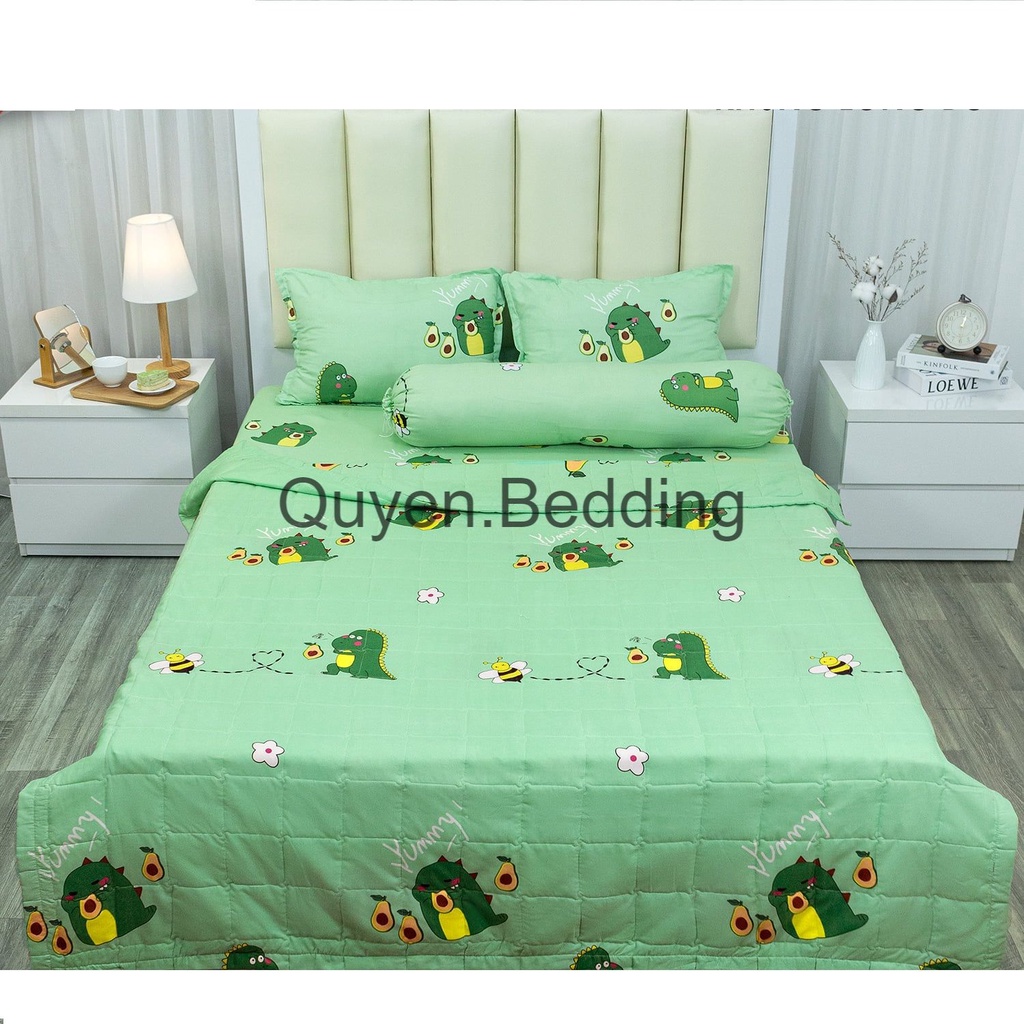 Drap giường , bộ ga giường 3 món bo chun hình thú khủng long siêu hot chất liệu cotton poly , ga giường gồm 1 ga + 2 vỏ