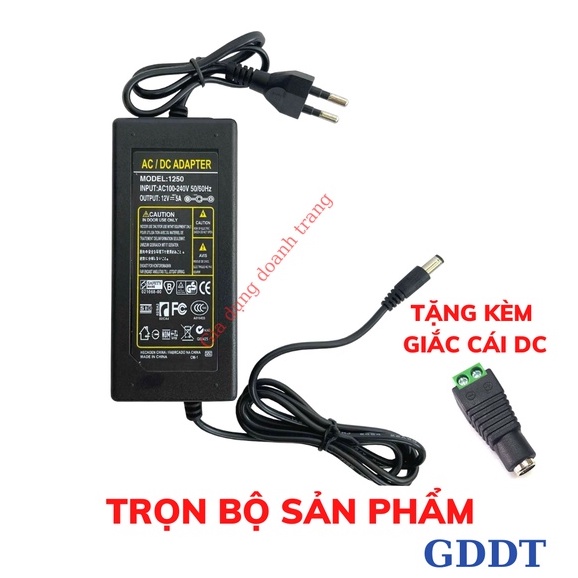 Nguồn adapter 12V - 5A sử dụng cho led, camera, máy bơm loại tốt (Tặng Kèm Giắc DC)