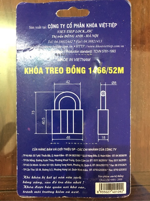 Khoá treo đồng cầu 8