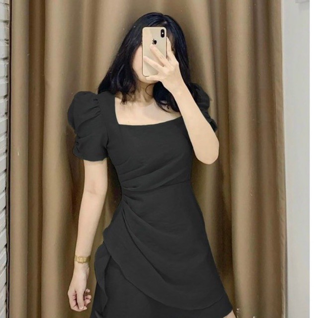 Đầm cổ vuông nhún eo oganza ( có bigsize ) | BigBuy360 - bigbuy360.vn