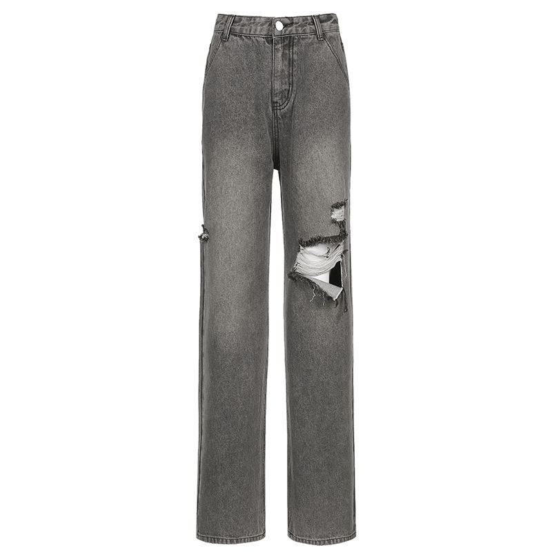 Quần Denim Lưng Cao Ống Rộng Phối Rách Cá Tính Theo Phong Cách Châu Âu | BigBuy360 - bigbuy360.vn