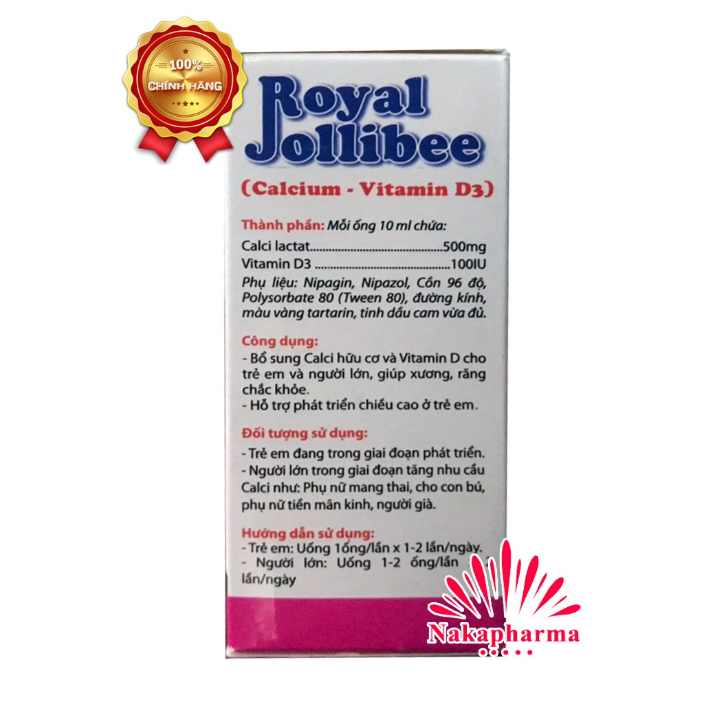 Siro Royal Jollibee Calcium Vitamin D3 - Giúp xương răng chắc khỏe, tăng chiều cao, hỗ trợ tiêu hóa, tăng hấp thu