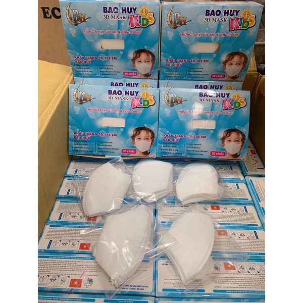 Khẩu trang 3d Mask Bảo Huy; Duy Khánh cho bé, kháng khuẩn, dễ thở, không đau tai. Mẫu vỏ hộp mới.