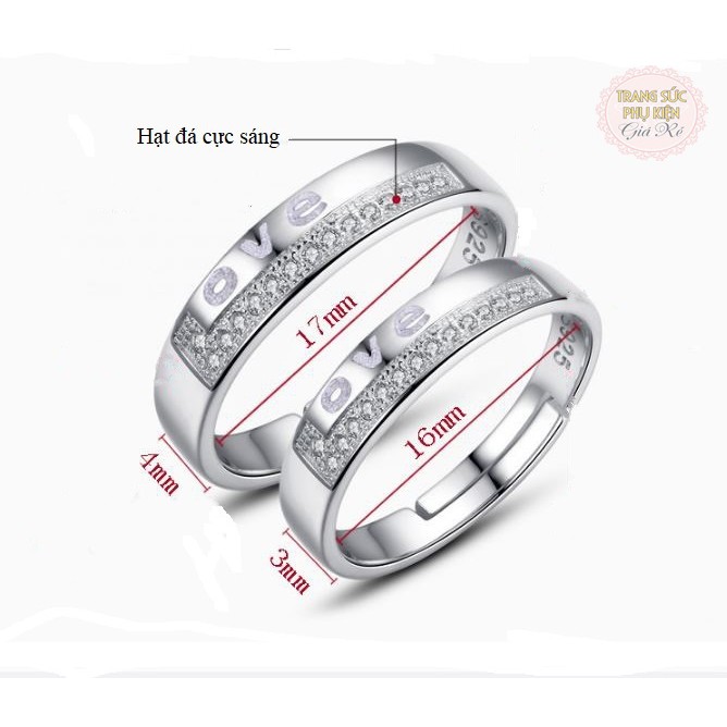 Nhẫn cặp chữ LOVE bạc Ý  S925  NC08