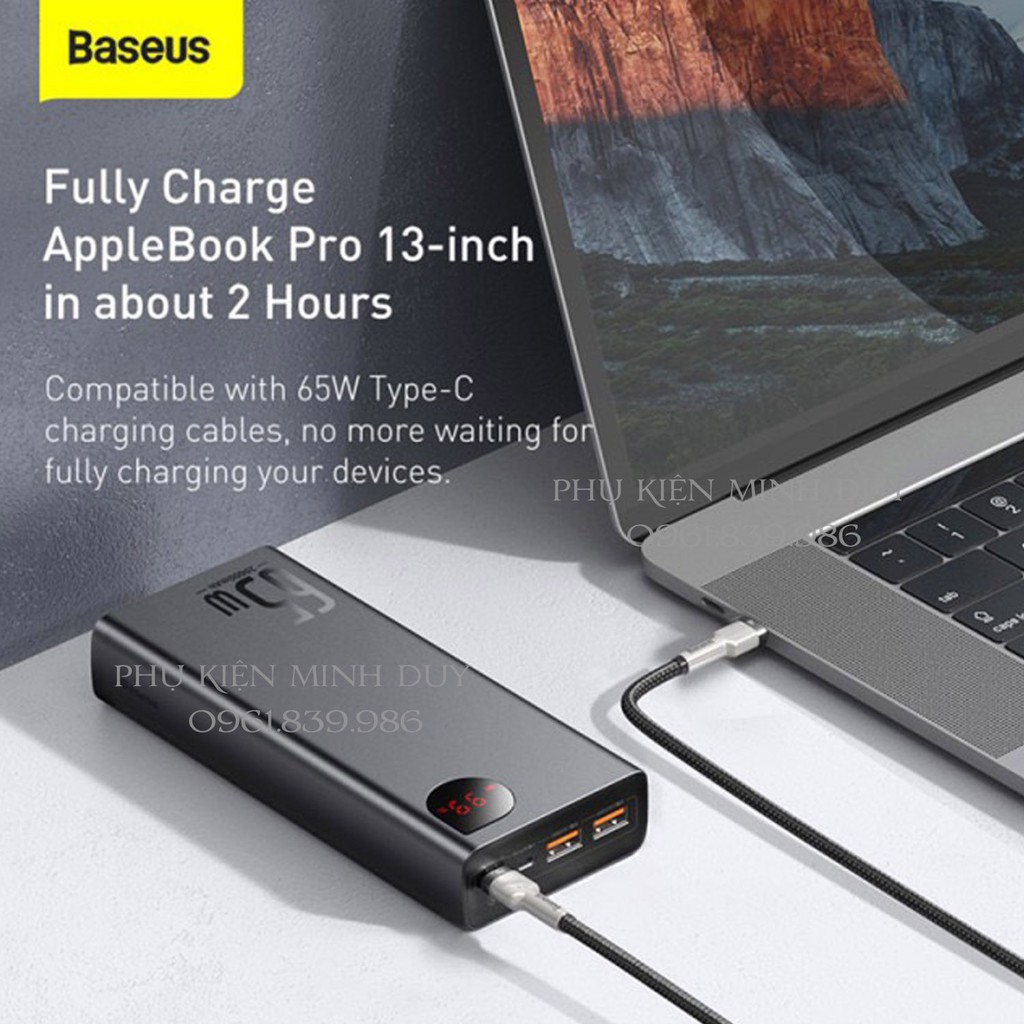 Pin sạc dự phòng công suất cao 65W 20.000mAh Baseus Adaman Metal Digital Display Quick Charge