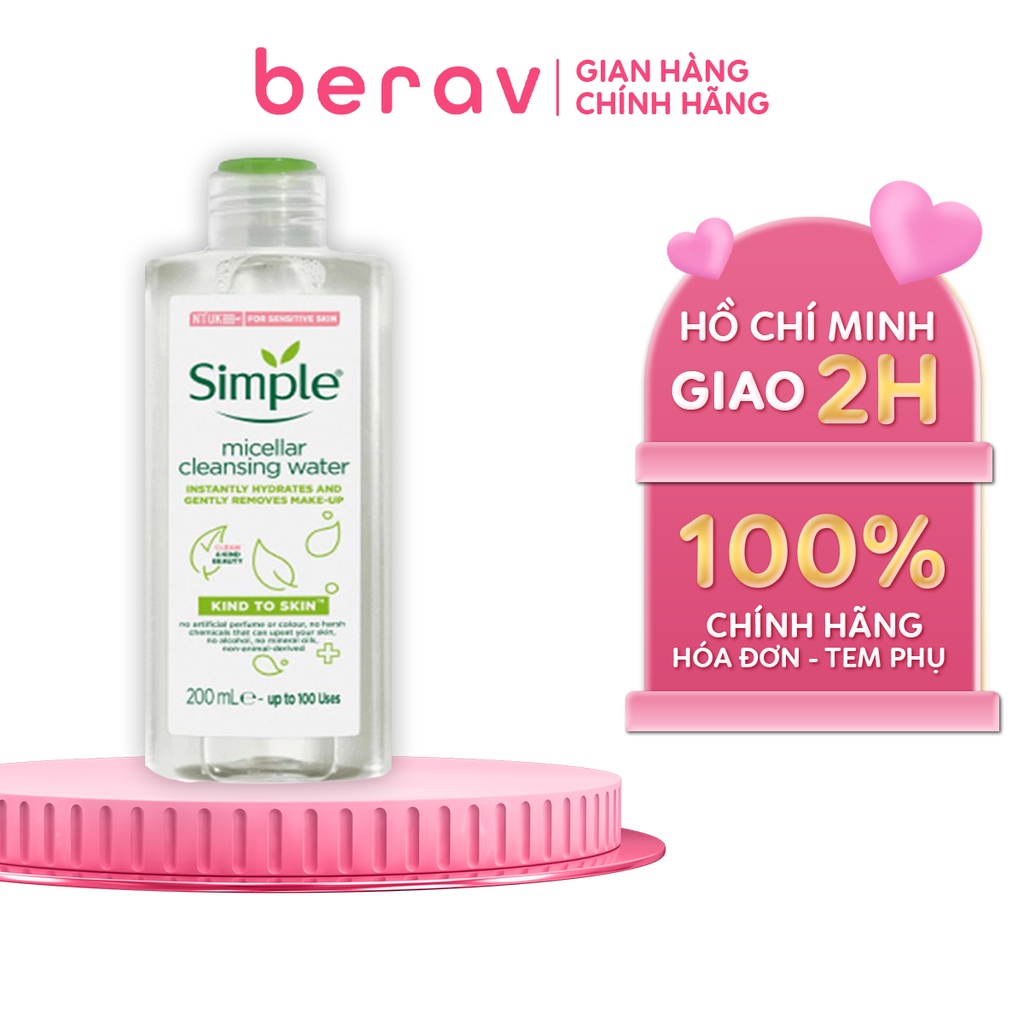 Nước Tẩy Trang Simple Kind To Skin Micellar Water Sạch Sâu Dịu Nhẹ cho Da Nhạy Cảm 200ml