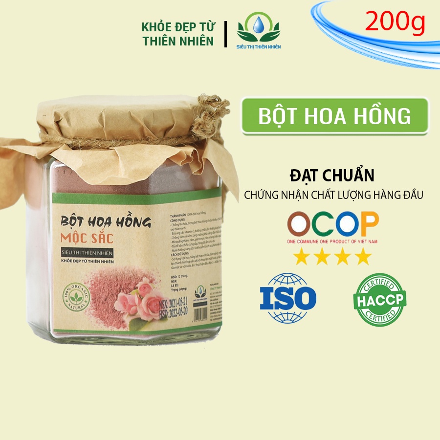 Bột hoa hồng Mộc Sắc lọ thủy tinh cao cấp, bột xông mặt, làm sạch da của siêu thị thiên nhiên