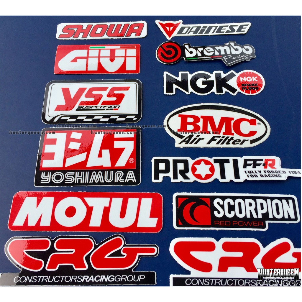 Bộ 13 logo đỏ trắng, decal dán xe máy, nón bảo hiểm.. Sticker chống nước, bền màu. Hình dán đẹp