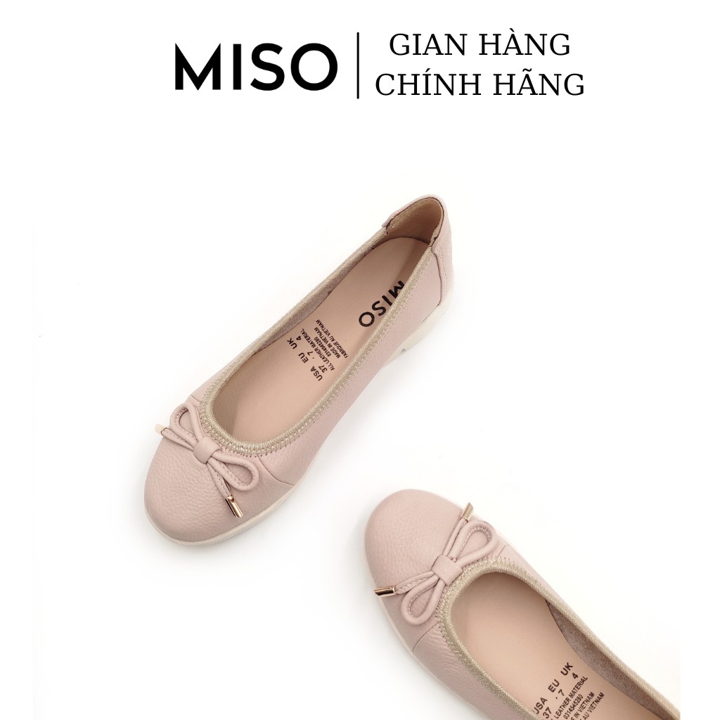 Giày búp bê nữ mũi tròn basic da thật êm chân đế thể thao siêu nhẹ phối nơ Miso M005