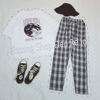[HÌNH THẬT] SET UNISEX GỒM ÁO THUN FORM RỘNG EARTH TAY LỠ MIX QUẦN BAGGY CARO PLAIDPANTS 2