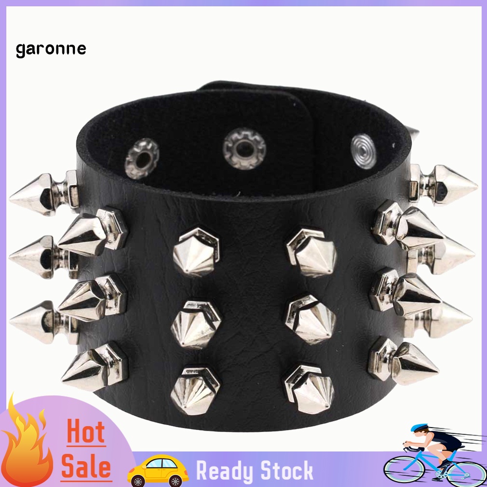 GAR Night Club Punk Men Women Rivet Studded Wide Cuff Faux Leather Bangle Bracelet