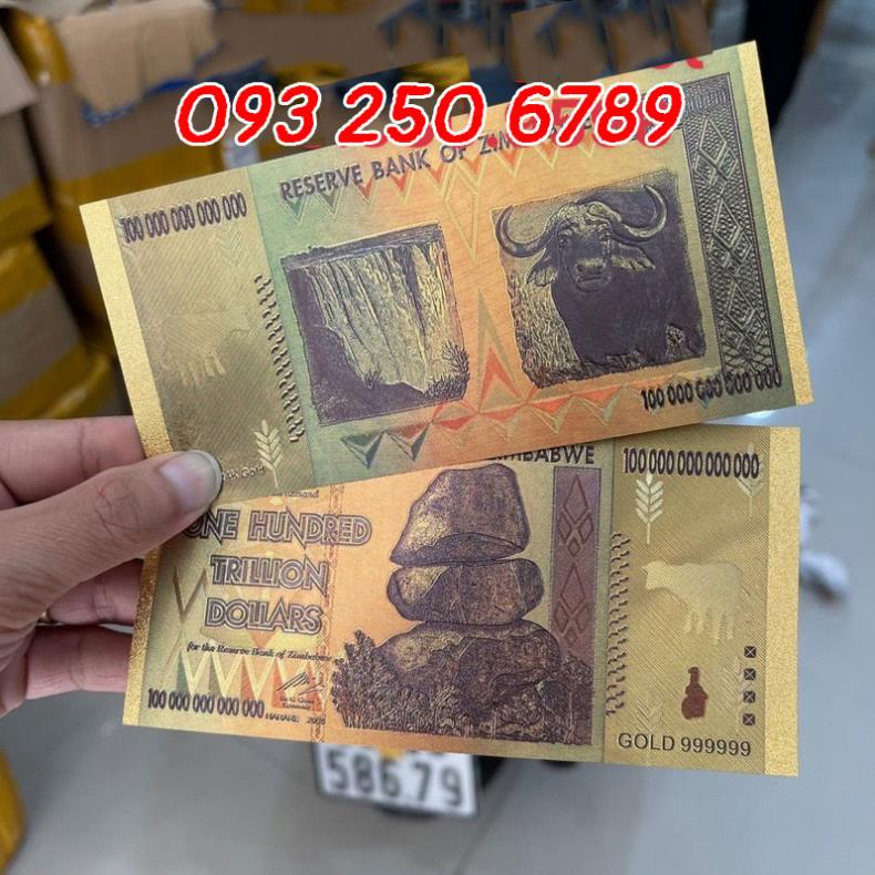 Combo 100 Tờ Zimbabwe 100 Ngàn Tỷ Plastic Mạ Vàng Siêu Đẹp - Phong Thủy May Mắn
