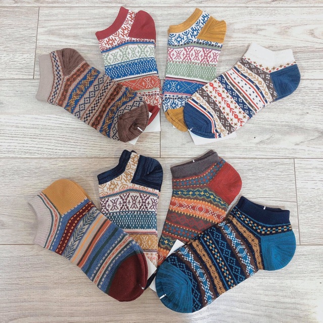 Tất cổ ngắn nam nữ vớ thổ cẩm len cổ thấp thời trang vintage hàn quốc đẹp giá rẻ  MRSOCKS VN001