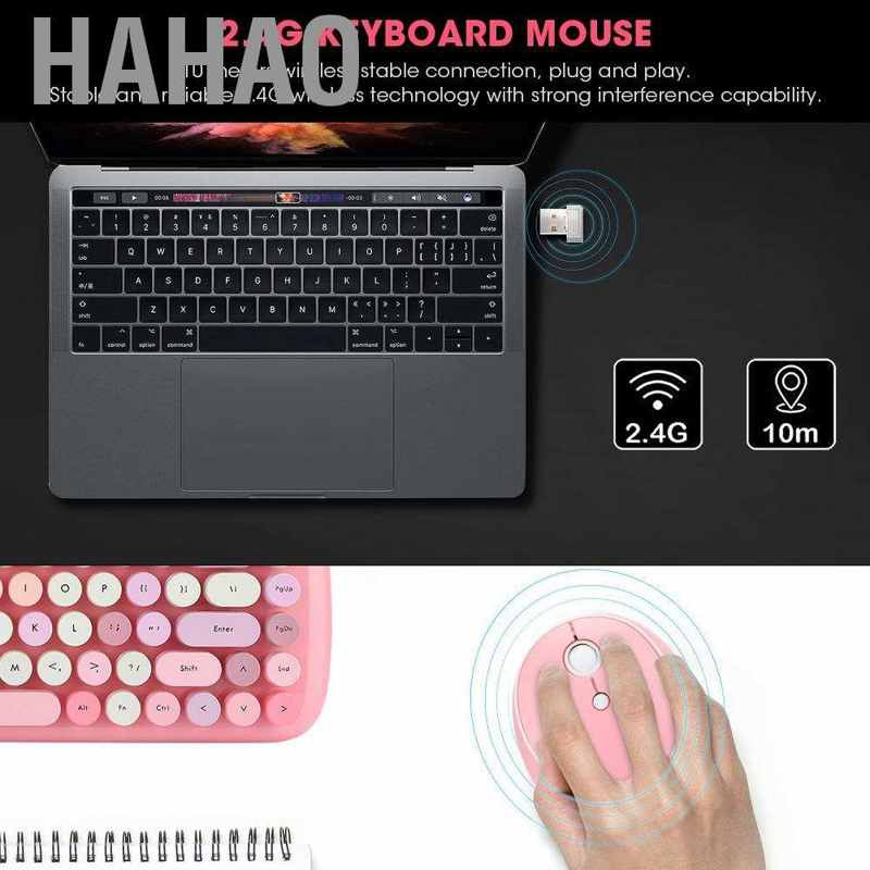 Hahao Wireless Keyboard Mouse Set Mini Mixed Colors Round Keycap Office Supplies