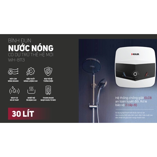 Bình nóng lạnh gián tiếp Roler 30L WH-8113 kiểu vuông