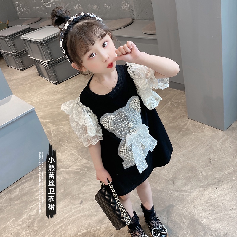 Đầm Cotton Cổ Tròn Phối Ren Đính Ngọc Trai Dễ Thương Thời Trang Mùa Hè Cho Bé Gái T2022