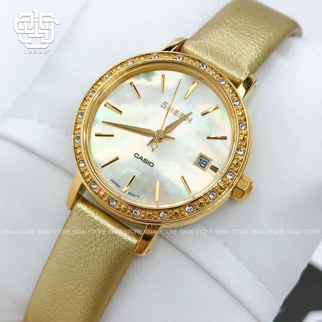Đồng hồ nữ Casio Sheen SHE-4060 / SHE-4060GL-9A mặt khảm xà cừ, chống nước 50m, size 27.8mm, hàng chính hãng
