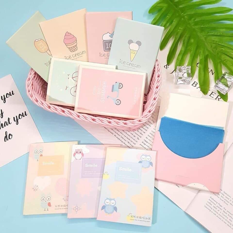 Hộp 50 miếng giấy thấm dầu, lau mồ hôi làm sạch da mặt, kiểm soát da nhờn