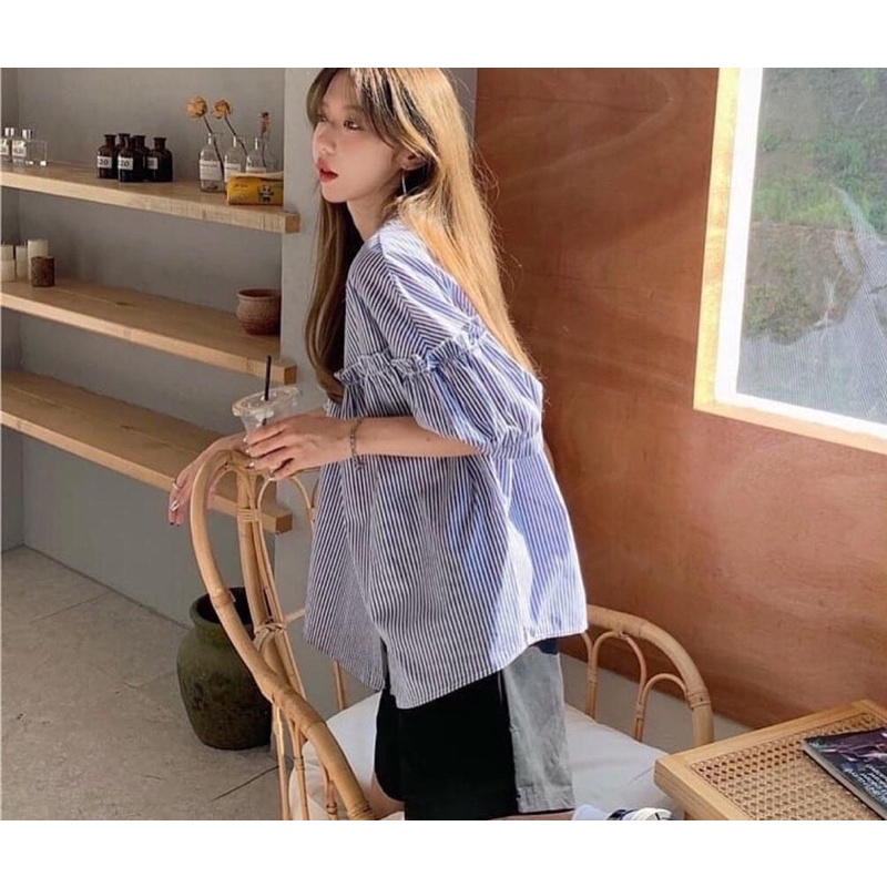Set Bộ Sơ Mi Babydoll Bèo Tay Ngắn Siêu Xinh
