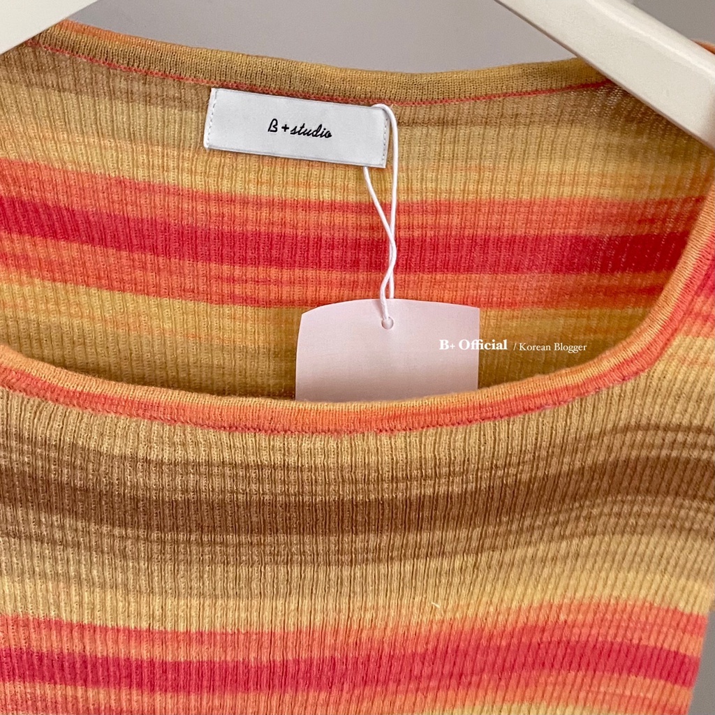 【ZHELIHANGFEI】Áo Sweater Tay Dài Cổ Vuông Dáng Ôm Kẻ Sọc Cầu Vồng Xinh Xắn Thời Trang