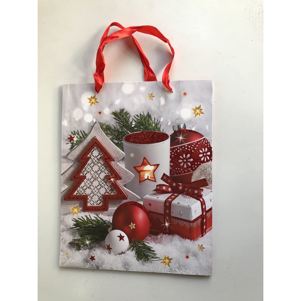 Túi giấy cao cấp đựng quà Noel phủ nhũ lấp lánh 32cm x 26cm x 10cm trang trí Giáng sinh và làm quà tặng M2