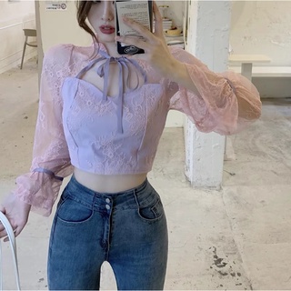 Áo croptop ren buộc nơ