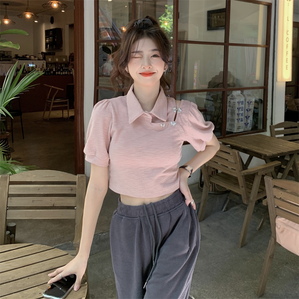 Áo thun ZHELIHANGFEI trễ vai phong cách ngọt ngào chất lượng cao cho nữ