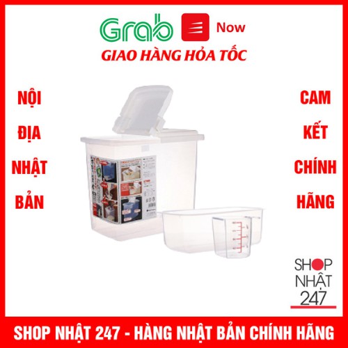 Thùng Đựng Gạo Inomata 10kg Nắp Bật Có Bánh Xe Kèm Ca Đong Nội Địa Nhật Bản