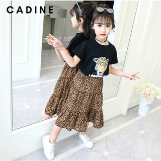 Set áo váy bé gái áo thun mix chân váy da báo phong cách hàn quốc Cadine Kids