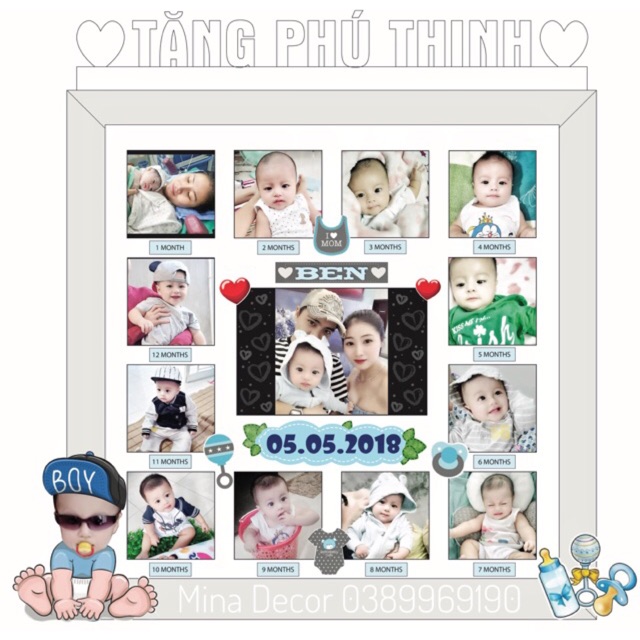 🌼 KHUNG 12THÁNG + Chibi số 1 bé BEN + Chân khung A 🌼
