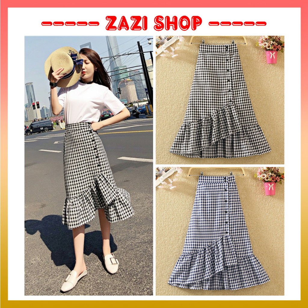 Chân váy chữ A đuôi cá kẻ caro ♥️ Chân váy chữ A, chân váy đuôi cá siêu hot ♥️ Chân váy ulzzang cho chị em - ZaZi CV16