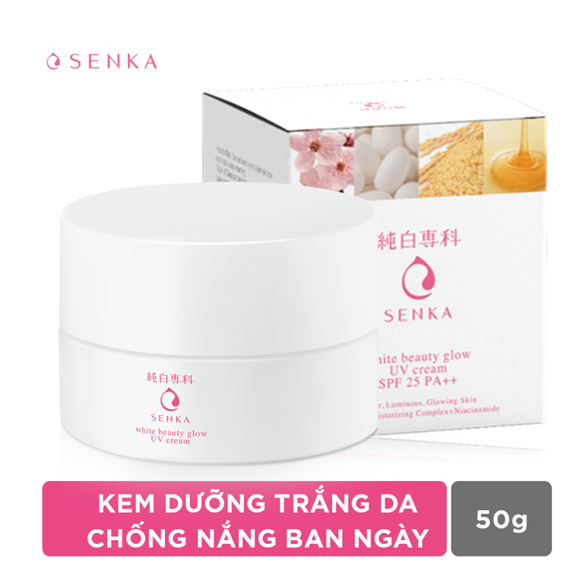 Kem dưỡng trắng da chống nắng ban ngày Senka White Beauty Glow UV Cream SPF 25 PA ++ 50g - 15539 | BigBuy360 - bigbuy360.vn