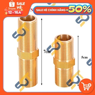 Kép thau đều hai đầu ren ngoài 1/2 (21) dân dụng BSP hệ G - Bằng đồng (Brasle hexagon nipple) Man ren