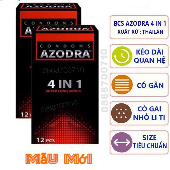 2 Hộp Bao Cao Su Azodra Gân, Gai, Mỏng, Kéo Dài Thời Gian Quan Hệ ( hộp 12 chiếc ) xịn