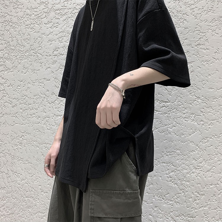 Áo thun Unisex Oversize xẻ tà - vát chéo trơn XINXO