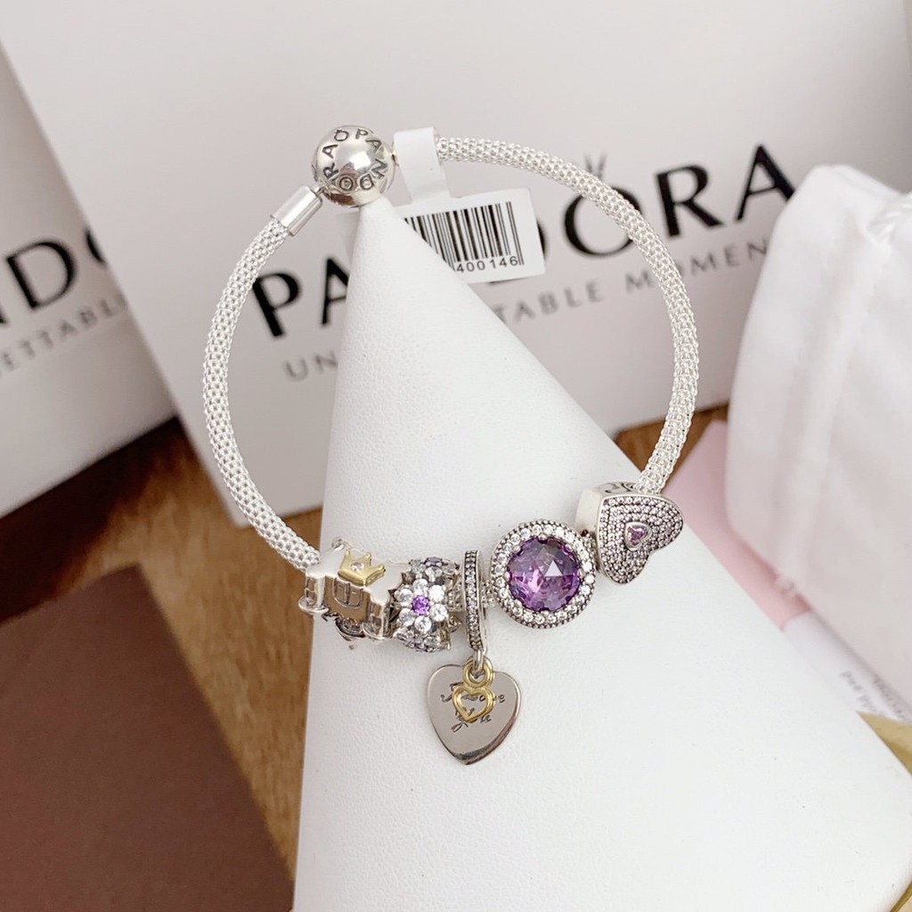 CHARMS Pandora Vòng Tay Mạ Vàng Hồng Đính Đá Mắt Mèo Thời Trang 2021 Asad654642