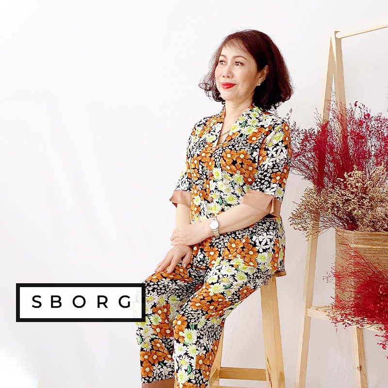 Bộ mặc nhà trung niên SBORG pijama nữ lụa hongkong cao cấp cổ chui tay lửng có túi bigsize từ 50-85kg quà tặng mẹ | BigBuy360 - bigbuy360.vn