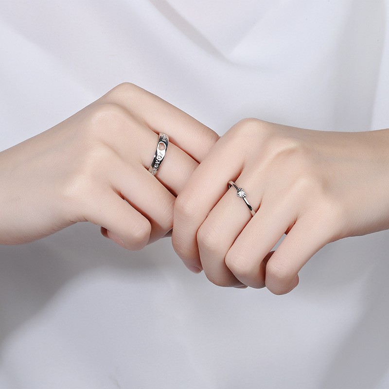 10 designs S925 Silver Couple Ring 2PCS Set of rings Girls' Accessories Korean Dignified Ring Opening Adjustable Love Diamond Jewelry Wedding Ring cincin